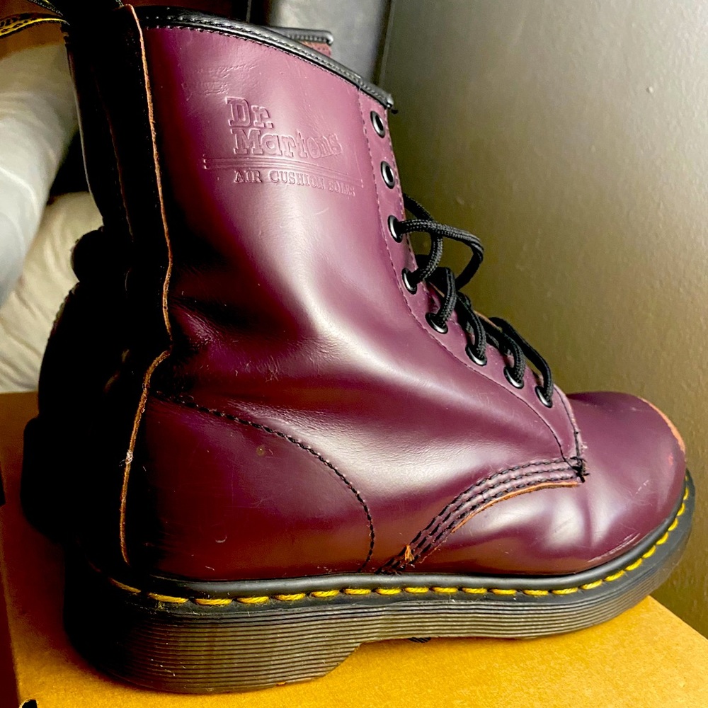 Purple/burgundy Dr. Martens combat boots